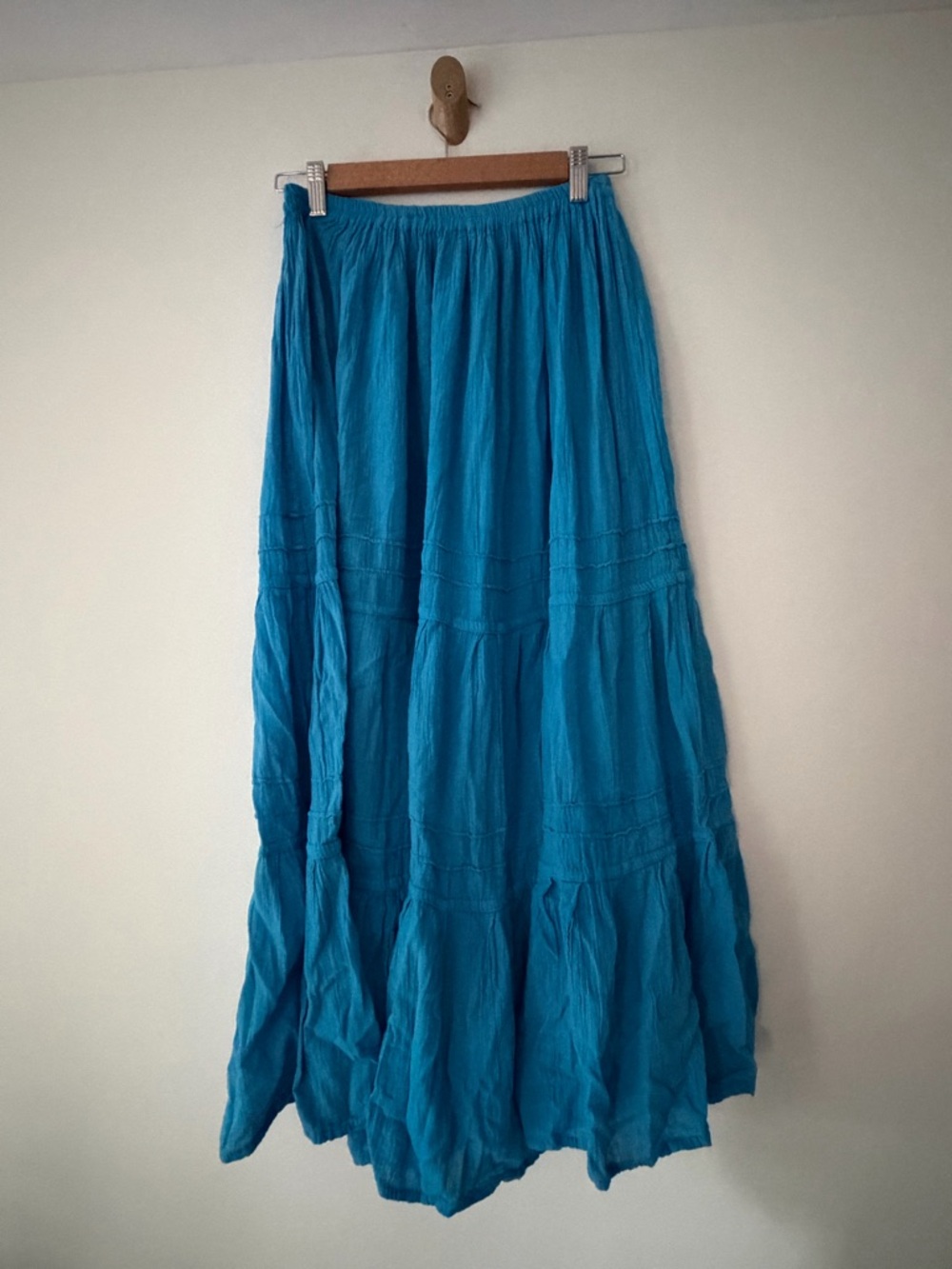 Vintage Handmade in Mexico Tiered Maxi Skirt in Teal Blue